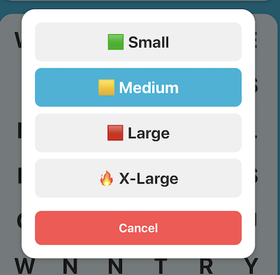 Lingo Word Search grid sizes