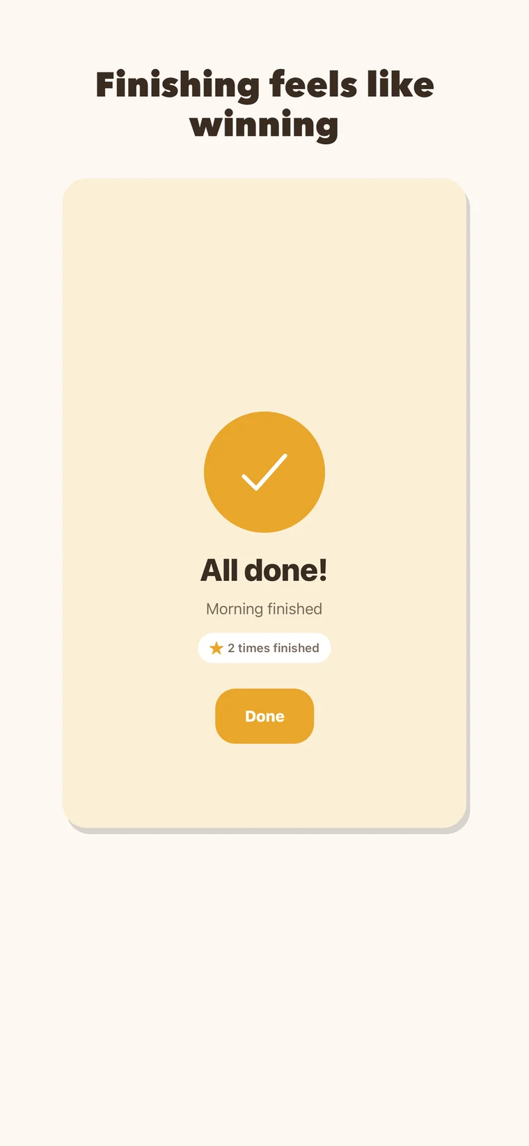 Rutina finish screen: All done, Morning finished